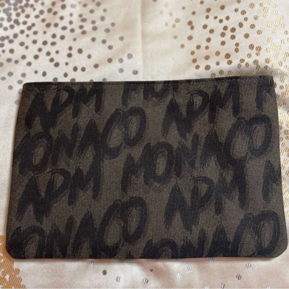 New APM Monaco textile khaki clutch make up bag